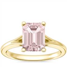 Petite Split Shank Solitaire Engagement Ring with Emerald-Cut Morganite in 14k Yellow Gold (8x6mm) | Blue Nile
