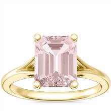 Petite Split Shank Solitaire Engagement Ring with Emerald-Cut Morganite in 14k Yellow Gold (9x7mm) | Blue Nile