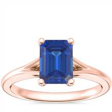 Petite Split Shank Solitaire Engagement Ring with Emerald-Cut Sapphire in 14k Rose Gold (7x5mm) | Blue Nile