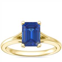 Petite Split Shank Solitaire Engagement Ring with Emerald-Cut Sapphire in 14k Yellow Gold (7x5mm) | Blue Nile
