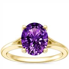 Petite Split Shank Solitaire Engagement Ring with Oval Amethyst in 18k Yellow Gold (9x7mm) | Blue Nile