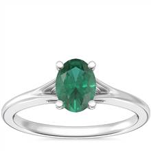 Petite Split Shank Solitaire Engagement Ring with Oval Emerald in 14k White Gold (7x5mm) | Blue Nile