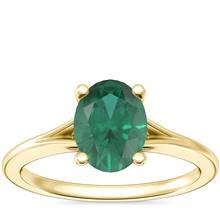 Petite Split Shank Solitaire Engagement Ring with Oval Emerald in 14k Yellow Gold (8x6mm) | Blue Nile