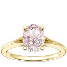 Petite Split Shank Solitaire Engagement Ring with Oval Morganite in 18k Yellow Gold (8x6mm) | Blue Nile