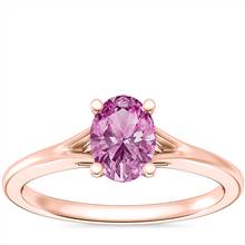 Petite Split Shank Solitaire Engagement Ring with Oval Pink Sapphire in 14k Rose Gold (7x5mm) | Blue Nile