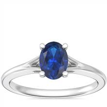 Petite Split Shank Solitaire Engagement Ring with Oval Sapphire in 14k White Gold (7x5mm) | Blue Nile
