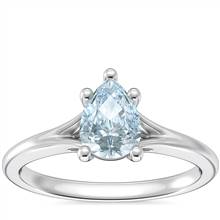 Petite Split Shank Solitaire Engagement Ring with Pear-Shaped Aquamarine in 18k White Gold (7x5mm) | Blue Nile