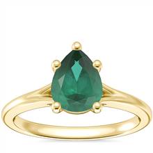 Petite Split Shank Solitaire Engagement Ring with Pear-Shaped Emerald in 14k Yellow Gold (8x6mm) | Blue Nile
