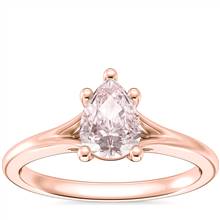 Petite Split Shank Solitaire Engagement Ring with Pear-Shaped Morganite in 18k Rose Gold (7x5mm) | Blue Nile
