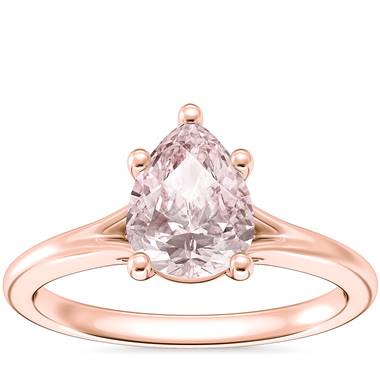 Petite Split Shank Solitaire Engagement Ring with Pear-Shaped Morganite in 18k Rose Gold (8x6mm)