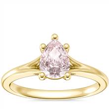 Petite Split Shank Solitaire Engagement Ring with Pear-Shaped Morganite in 18k Yellow Gold (7x5mm) | Blue Nile