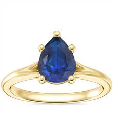 Petite Split Shank Solitaire Engagement Ring with Pear-Shaped Sapphire in 14k Yellow Gold (8x6mm) | Blue Nile