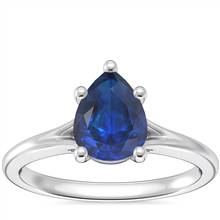Petite Split Shank Solitaire Engagement Ring with Pear-Shaped Sapphire in 18k White Gold (8x6mm) | Blue Nile