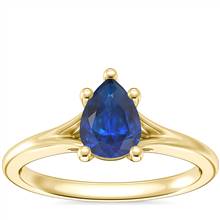 Petite Split Shank Solitaire Engagement Ring with Pear-Shaped Sapphire in 18k Yellow Gold (7x5mm) | Blue Nile