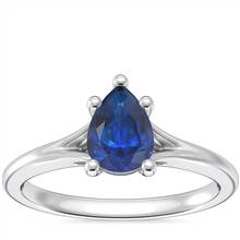 Petite Split Shank Solitaire Engagement Ring with Pear-Shaped Sapphire in Platinum (7x5mm) | Blue Nile