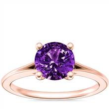 Petite Split Shank Solitaire Engagement Ring with Round Amethyst in 14k Rose Gold (6.5mm) | Blue Nile