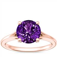 Petite Split Shank Solitaire Engagement Ring with Round Amethyst in 14k Rose Gold (8mm) | Blue Nile
