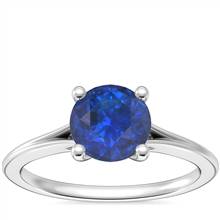 Petite Split Shank Solitaire Engagement Ring with Round Sapphire in Platinum (6mm) | Blue Nile
