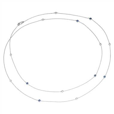 Petite Stationed Sapphire and Diamond Necklace in 14k White Gold (36")