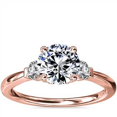 Petite Three-Stone Diamond Engagement Ring in 18k Rose Gold