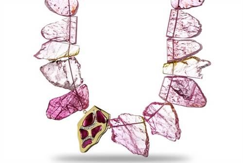 Petra Raw Rubelite Slice Necklace - in 18kt Yellow Gold (0.29 CTW)
