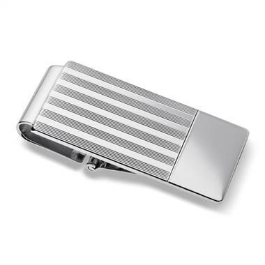 Pin Striped Hinged Money Clip in Sterling Silver