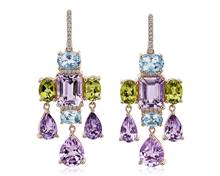 Pink Amethyst, Peridot and Sky Blue Topaz Chandelier Earrings In 14k Yellow Gold | Blue Nile