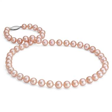 "Pink Freshwater Cultured Pearl Strand in 14k White Gold (7.0-7.5mm)"