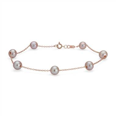 "Pink Freshwater Cultured Pearl Tin Cup Stationed Bracelet in 14k Rose Gold (5.5mm)"