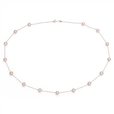 "Pink Freshwater Cultured Pearl Tin Cup Stationed Necklace in 14k Rose Gold (5.5mm)"