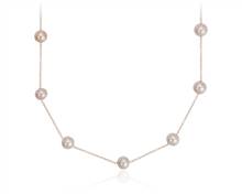 Pink Freshwater Cultured Pearl Tin Cup Stationed Necklace In 14k Rose Gold (5.5mm) | Blue Nile