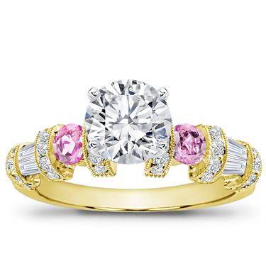 Pink Sapphire, Baguette, and Pave Setting
