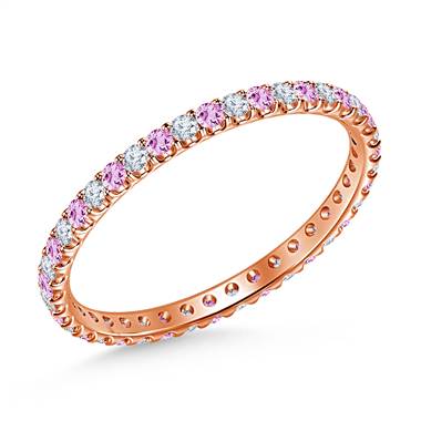 Pink Sapphire Gemstone and Diamond Comfort Fit Eternity Band in 14K Rose Gold