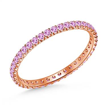 Pink Sapphire Gemstone Comfort Fit Eternity Band in 14K Rose Gold