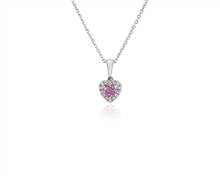 Pink Sapphire Heart Pendant With Diamond Halo In 14k White Gold | Blue Nile