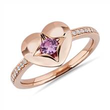 Pink Sapphire Inlay and Diamond Heart Ring in 14k Rose Gold | Blue Nile