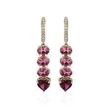 Pink Tourmaline, Rhodolite and Diamond Drop Earrings in 14K Yellow Gold | Blue Nile