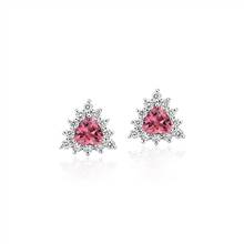 Pink Tourmaline Trillion Earrings with Diamond Halo in 14k White Gold (5mm) | Blue Nile