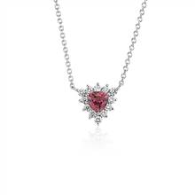 Pink Tourmaline Trillion Necklace with Diamond Halo in 14k White Gold (5mm) | Blue Nile