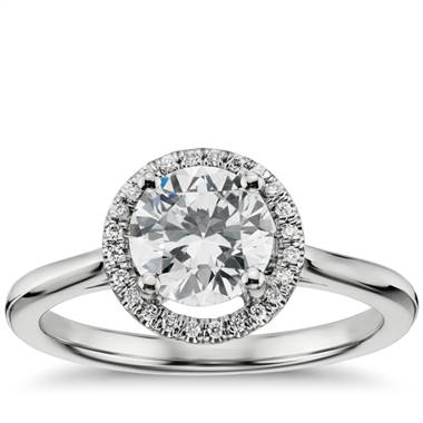 Plain Shank Floating Halo Engagement Ring in 14k White Gold