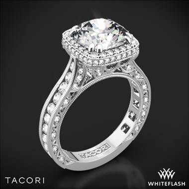 Platinum Tacori HT2607RD RoyalT Cushion-Style Bloom Diamond Engagement Ring for 2ct Center