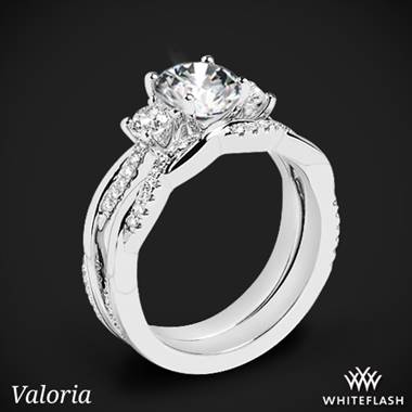 Platinum Valoria Flora Twist Three Stone Diamond Wedding Set