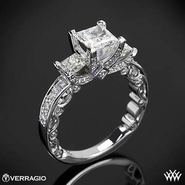 Platinum Verragio PAR-3064P Bead-Set Princess 3 Stone Engagement Ring