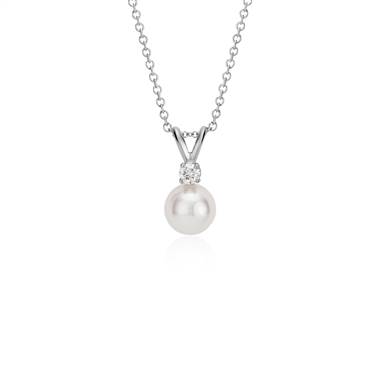 Premier Akoya Cultured Pearl and Diamond Pendant in 18k White Gold (7.0-7.5mm)