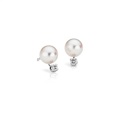 "Premier Akoya Cultured Pearl and Diamond Stud Earrings in 18k White Gold (6-6.5mm)"