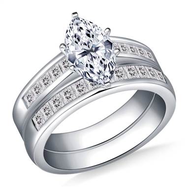 Princess Channel Set Diamond Ring with Matching Band in 18K White Gold (1 1/10 cttw.)
