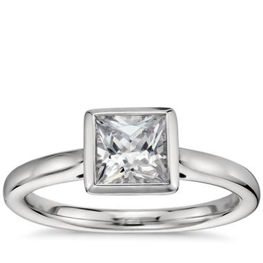 Princess-Cut Bezel-Set Solitaire Engagement Ring in Platinum