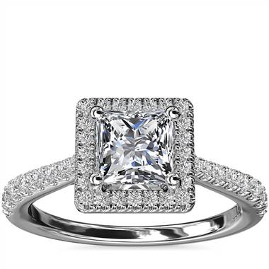 Princess Diamond Bridge Halo Diamond Engagement Ring in 14k White Gold (1/3 ct. tw.)