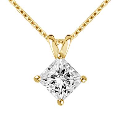 Princess Diamond Solitaire Pendant in 14K Yellow Gold
