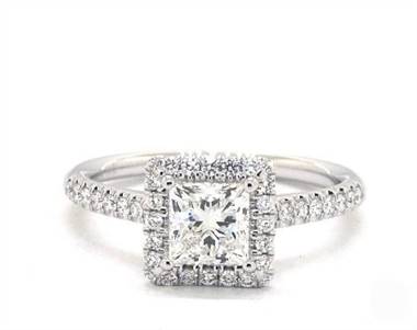 Princess-Halo Pave Engagement Ring in 14K White Gold 1.80mm Width Band (Setting Price)